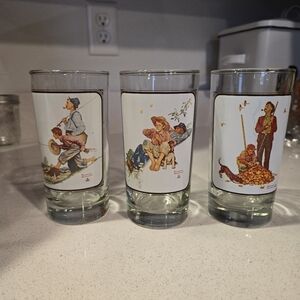 3 Norman Rockwell 12.5 Oz Glasses By Libbey Grandpa And Me Series 1948 Vintage